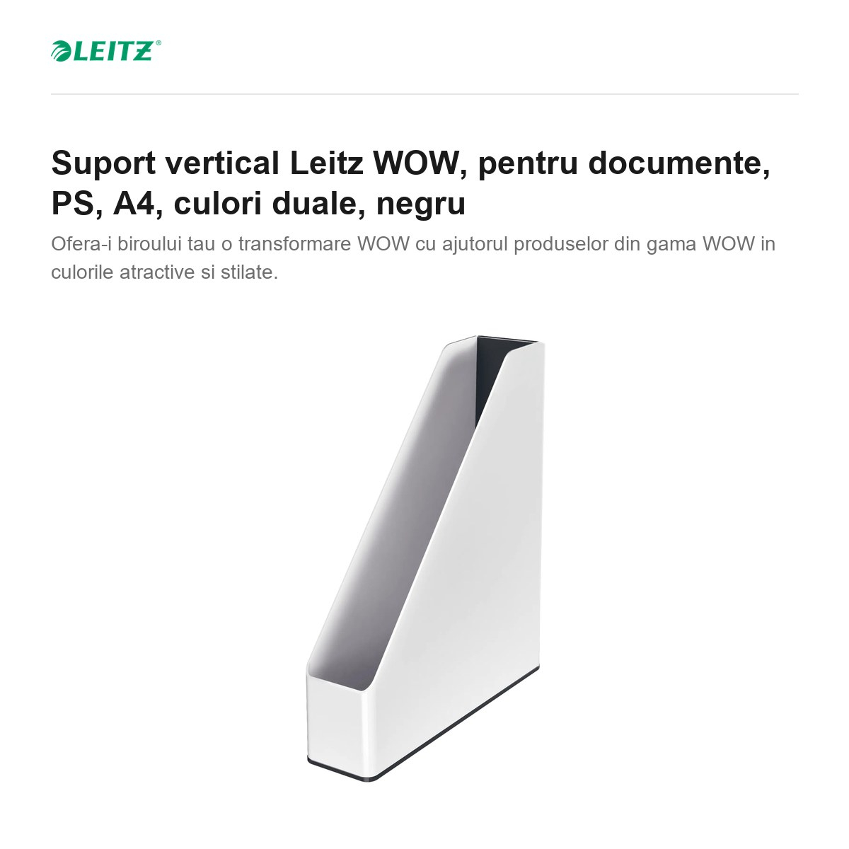 Suport vertical Leitz WOW, pentru documente, PS, A4, culori duale, negru [2]