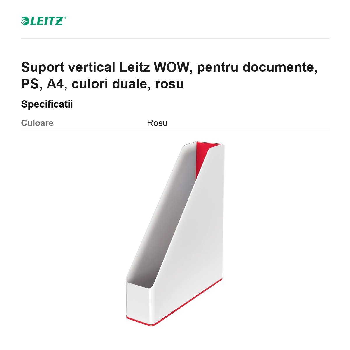 Suport vertical Leitz WOW, pentru documente, PS, A4, culori duale, rosu [3]