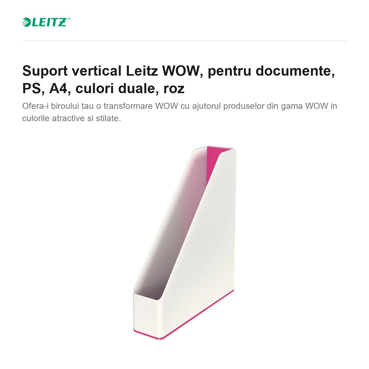 Suport vertical Leitz WOW, pentru documente, PS, A4, culori duale, roz [2]