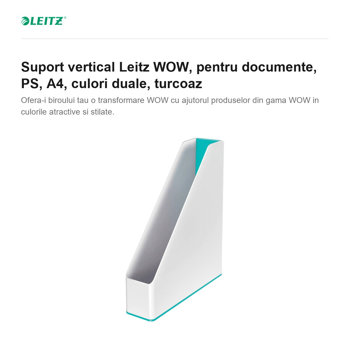 Suport vertical Leitz WOW, pentru documente, PS, A4, culori duale, turcoaz [2]