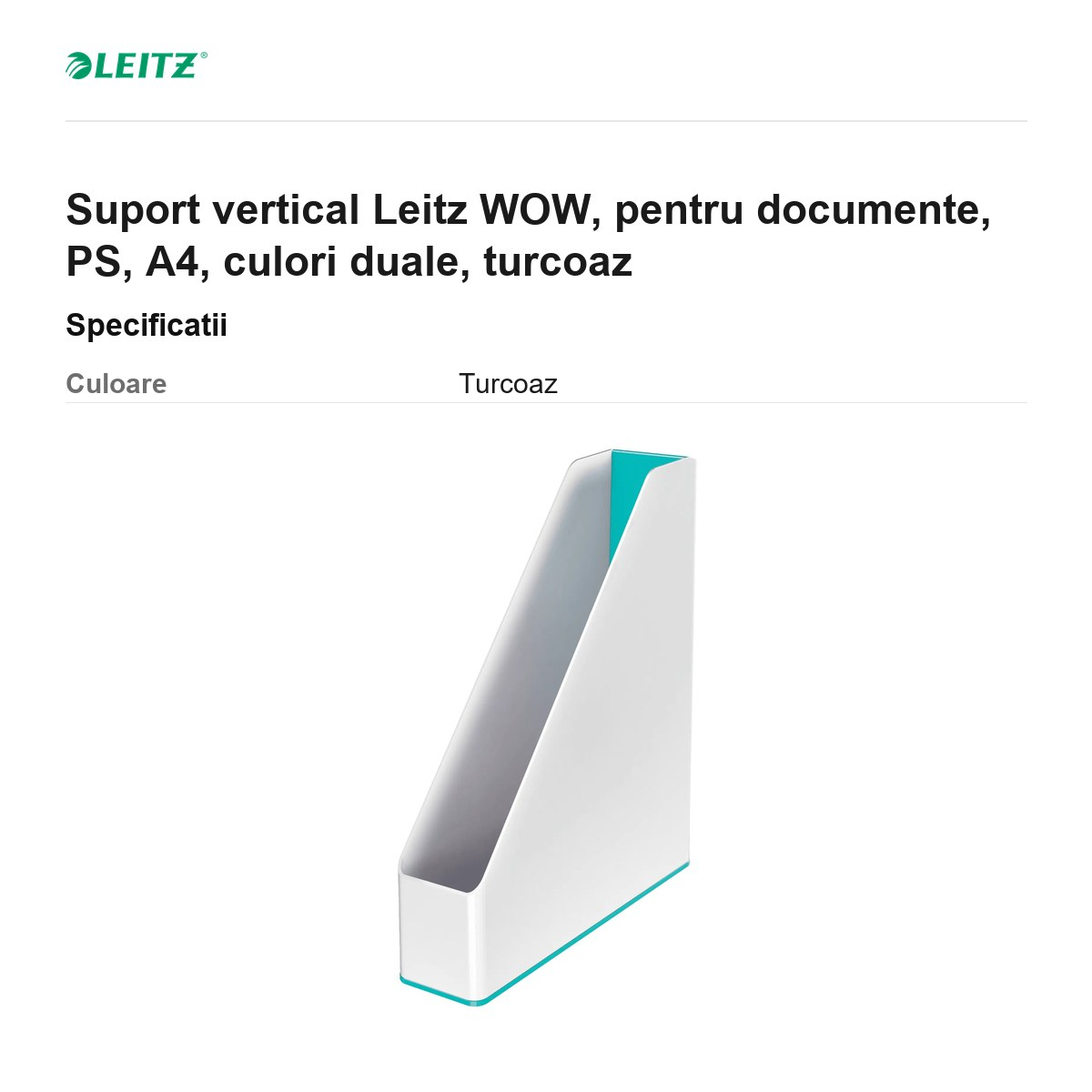 Suport vertical Leitz WOW, pentru documente, PS, A4, culori duale, turcoaz [3]