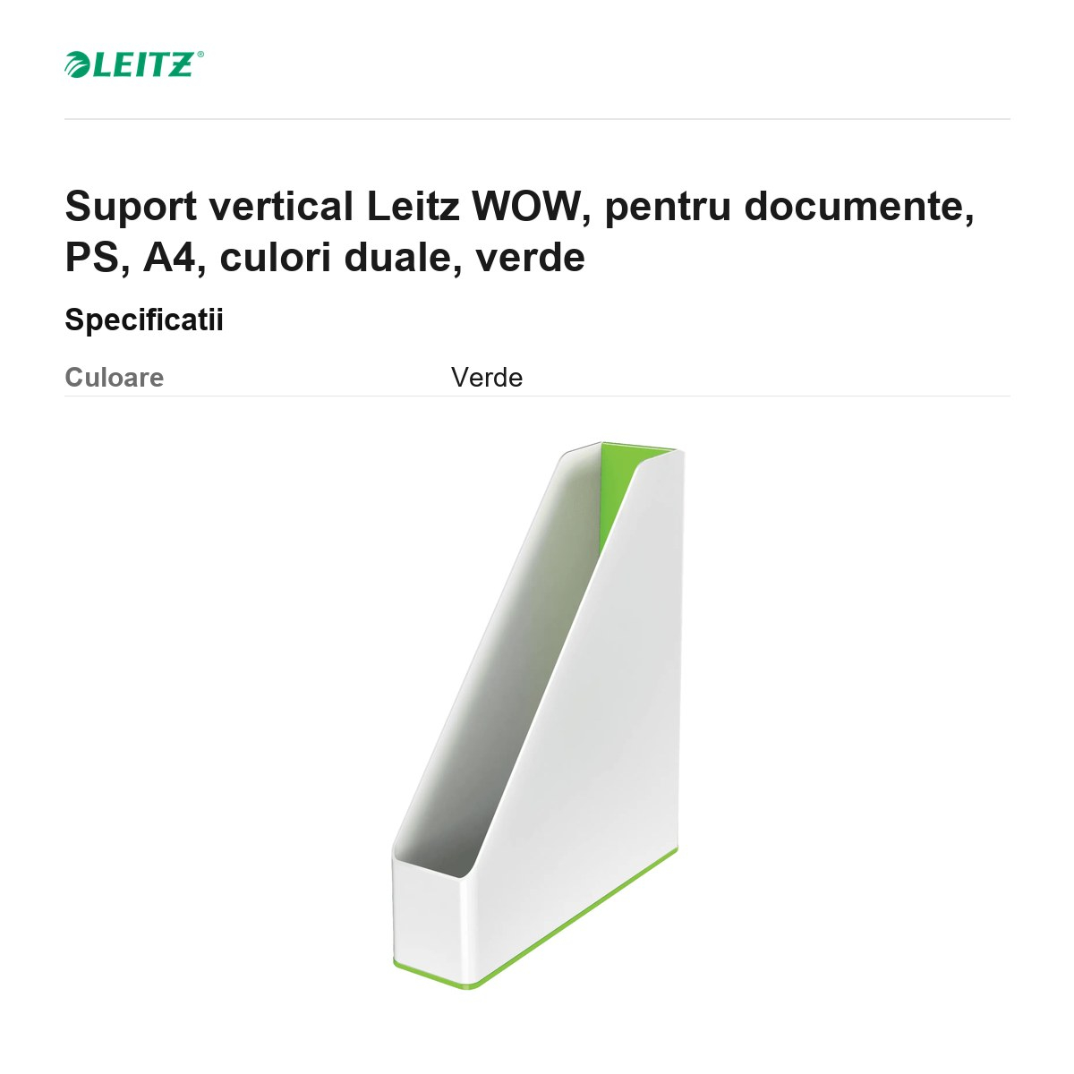 Suport vertical Leitz WOW, pentru documente, PS, A4, culori duale, verde [3]