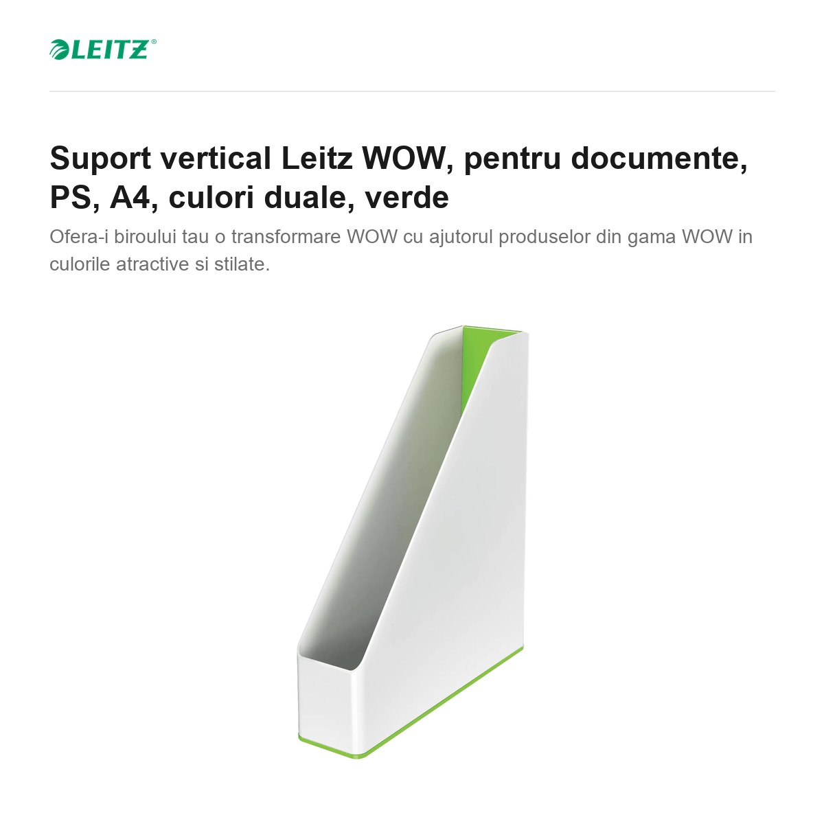 Suport vertical Leitz WOW, pentru documente, PS, A4, culori duale, verde [2]