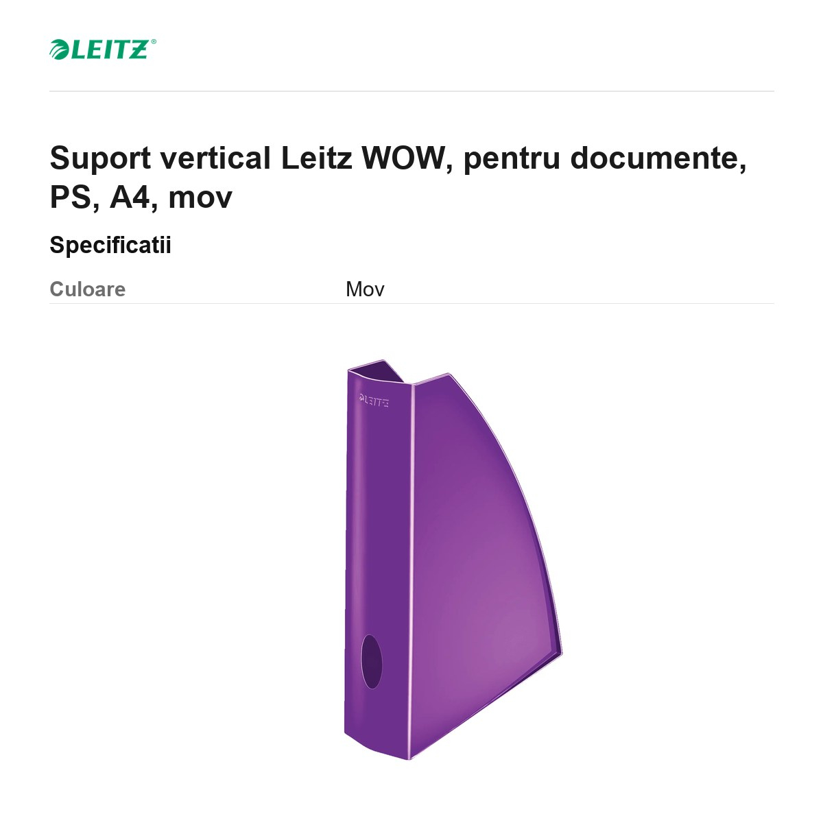Suport vertical Leitz WOW, pentru documente, PS, A4, mov [3]