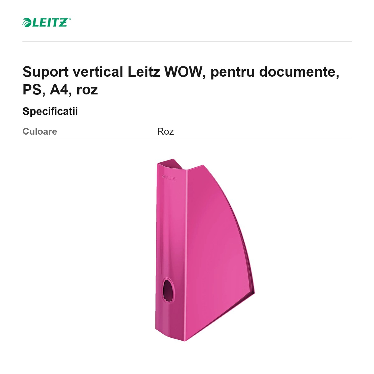 Suport vertical Leitz WOW, pentru documente, PS, A4, roz [3]