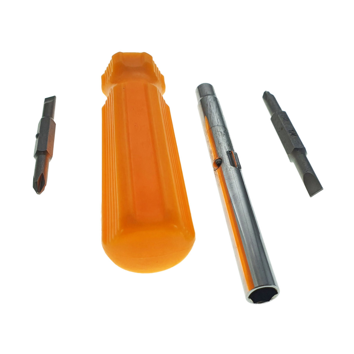 Surubelnita 4in1, cu tija 118x11mm , 2 capete drepte de 5 si 6 mm, 2 capete cruce de 5 si 6 mm, maner din plastic portocaliu [3]