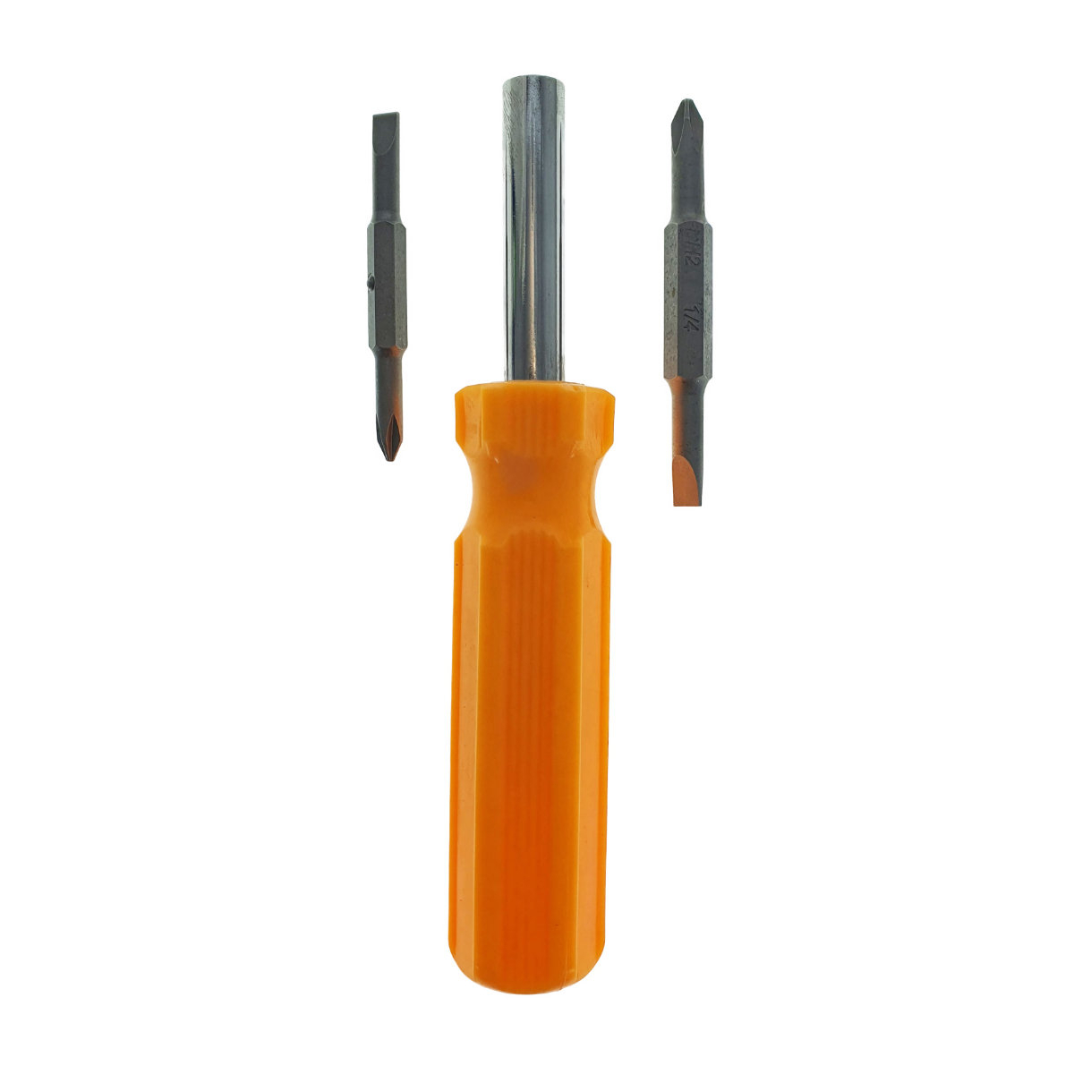 Surubelnita 4in1, cu tija 118x11mm , 2 capete drepte de 5 si 6 mm, 2 capete cruce de 5 si 6 mm, maner din plastic portocaliu [5]