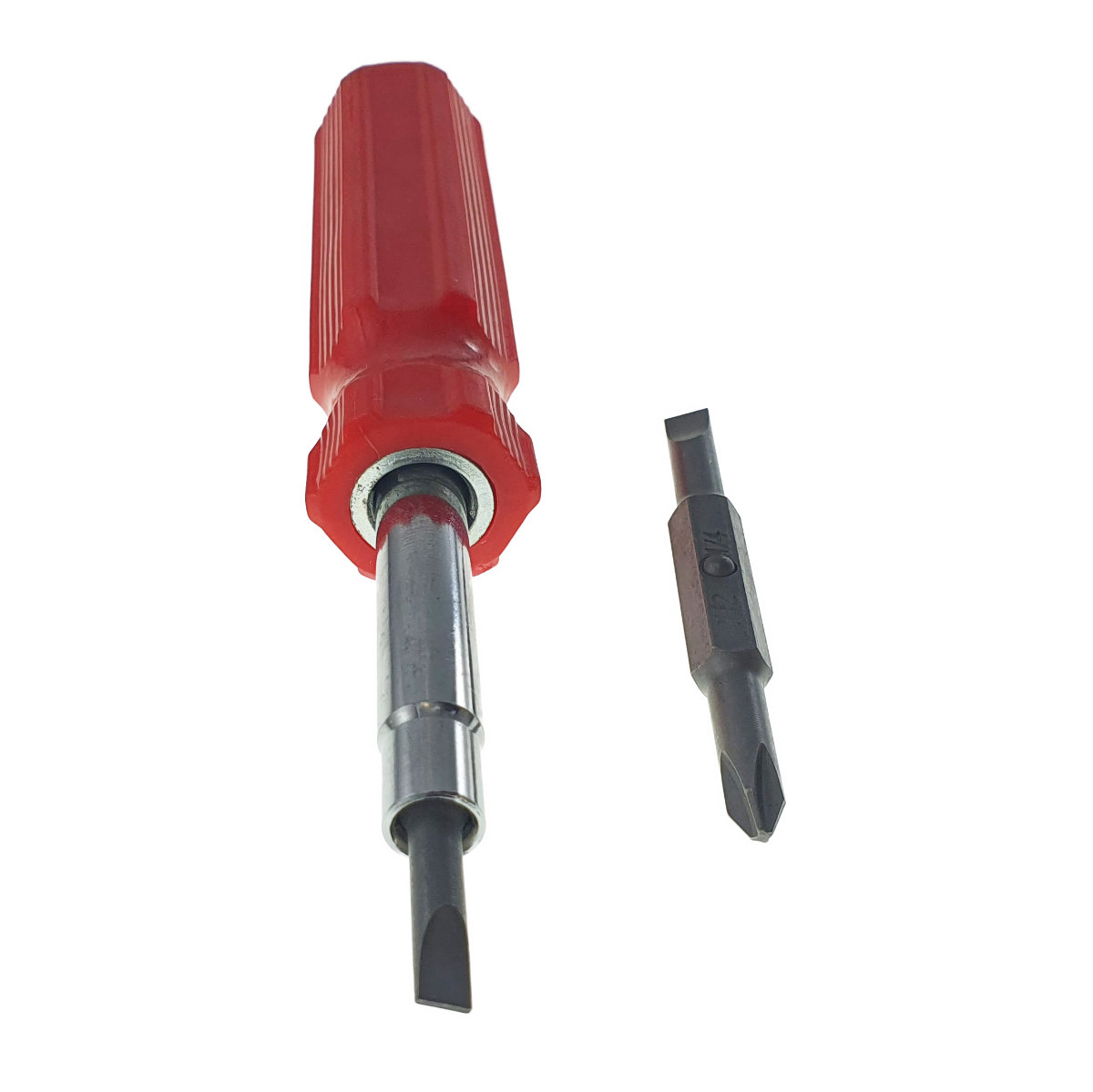 Surubelnita 4in1, cu tija 118x11mm , 2 capete drepte de 5 si 6 mm, 2 capete cruce de 5 si 6 mm, maner din plastic rosu [5]