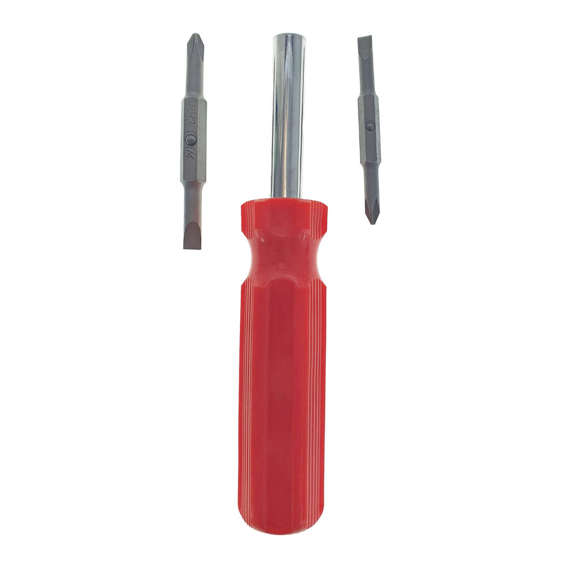 Surubelnita 4in1, cu tija 118x11mm , 2 capete drepte de 5 si 6 mm, 2 capete cruce de 5 si 6 mm, maner din plastic rosu [8]