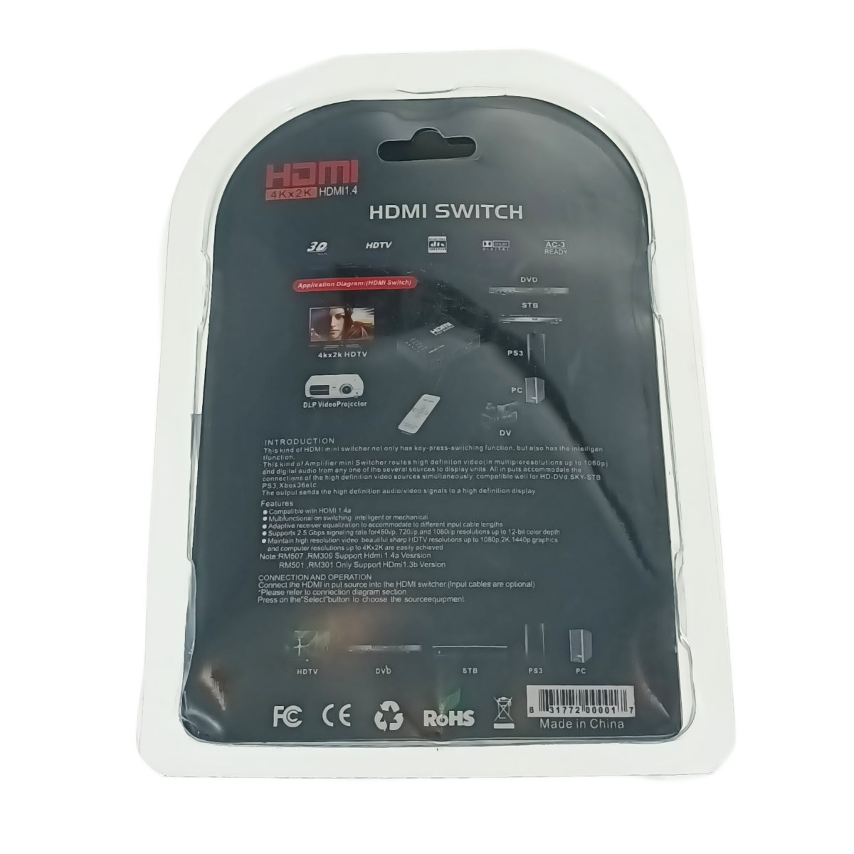 Switch HDMI 4K, cu 3 porturi de intrare si 1 port de iesire, cu telecomanda si senzor IR, negru [4]