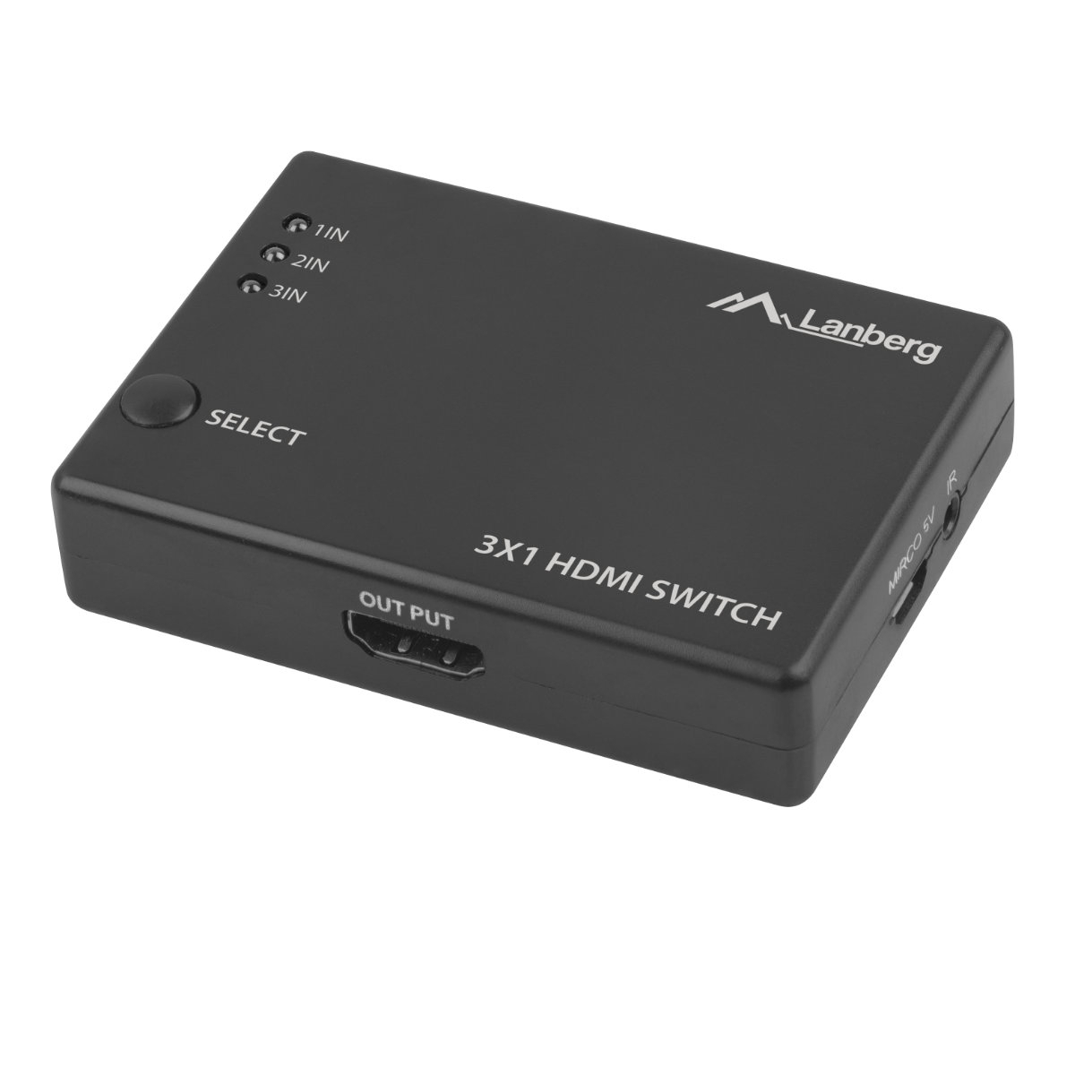 Switch video Lanberg 42433, comutator cu 3 intrari HDMI si un port de iesire HDMI 4K, 3D, telecomanda, alimentare microUSB 5V 1A, negru [10]