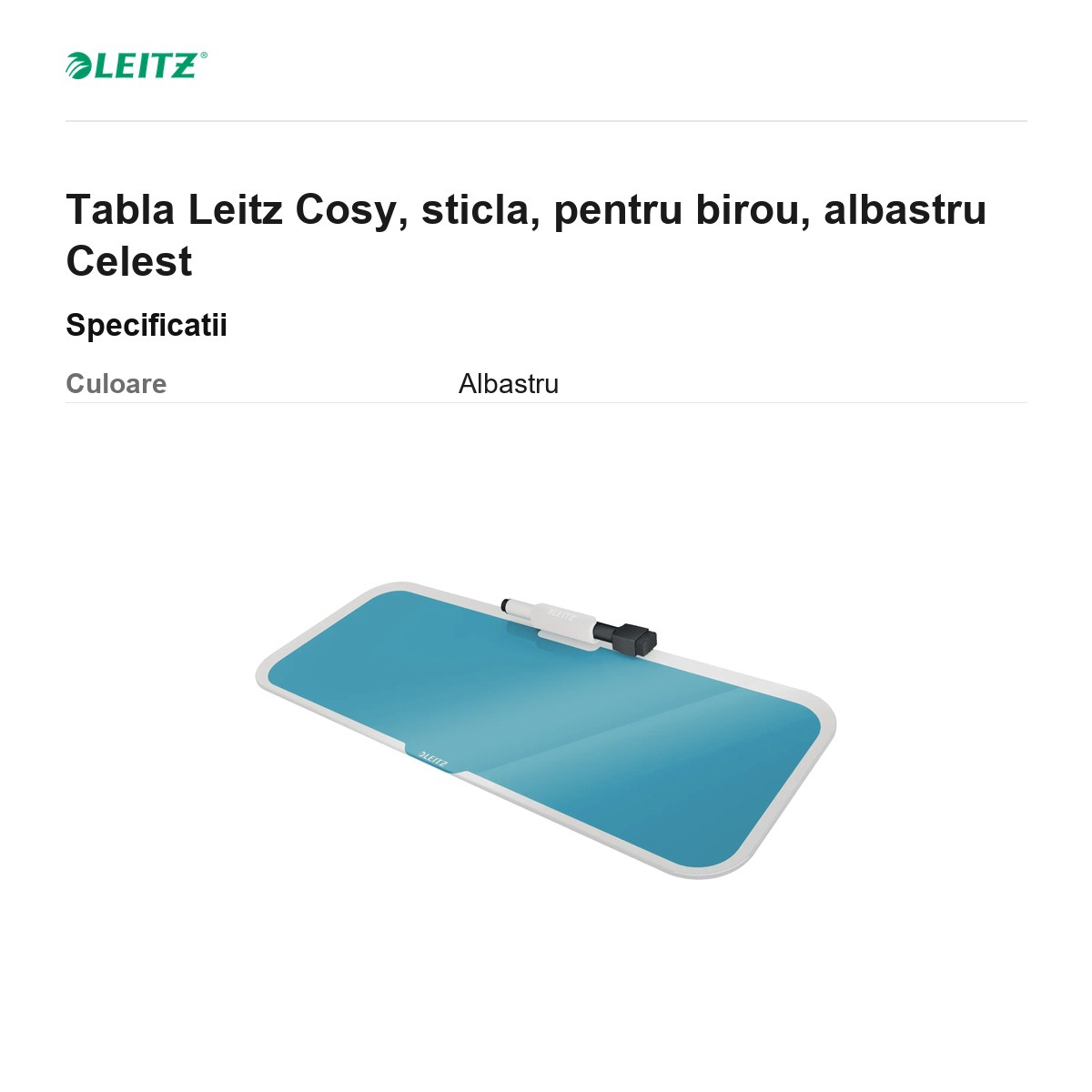Tabla Leitz Cosy, sticla, pentru birou, albastru Celest [3]