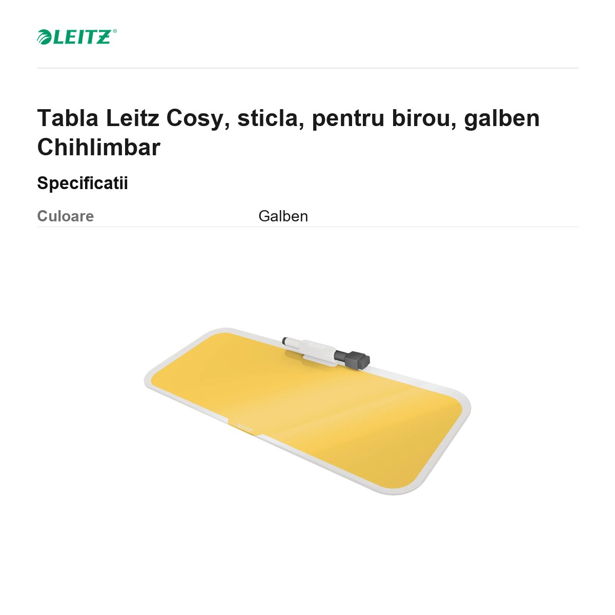 Tabla Leitz Cosy, sticla, pentru birou, galben Chihlimbar [3]