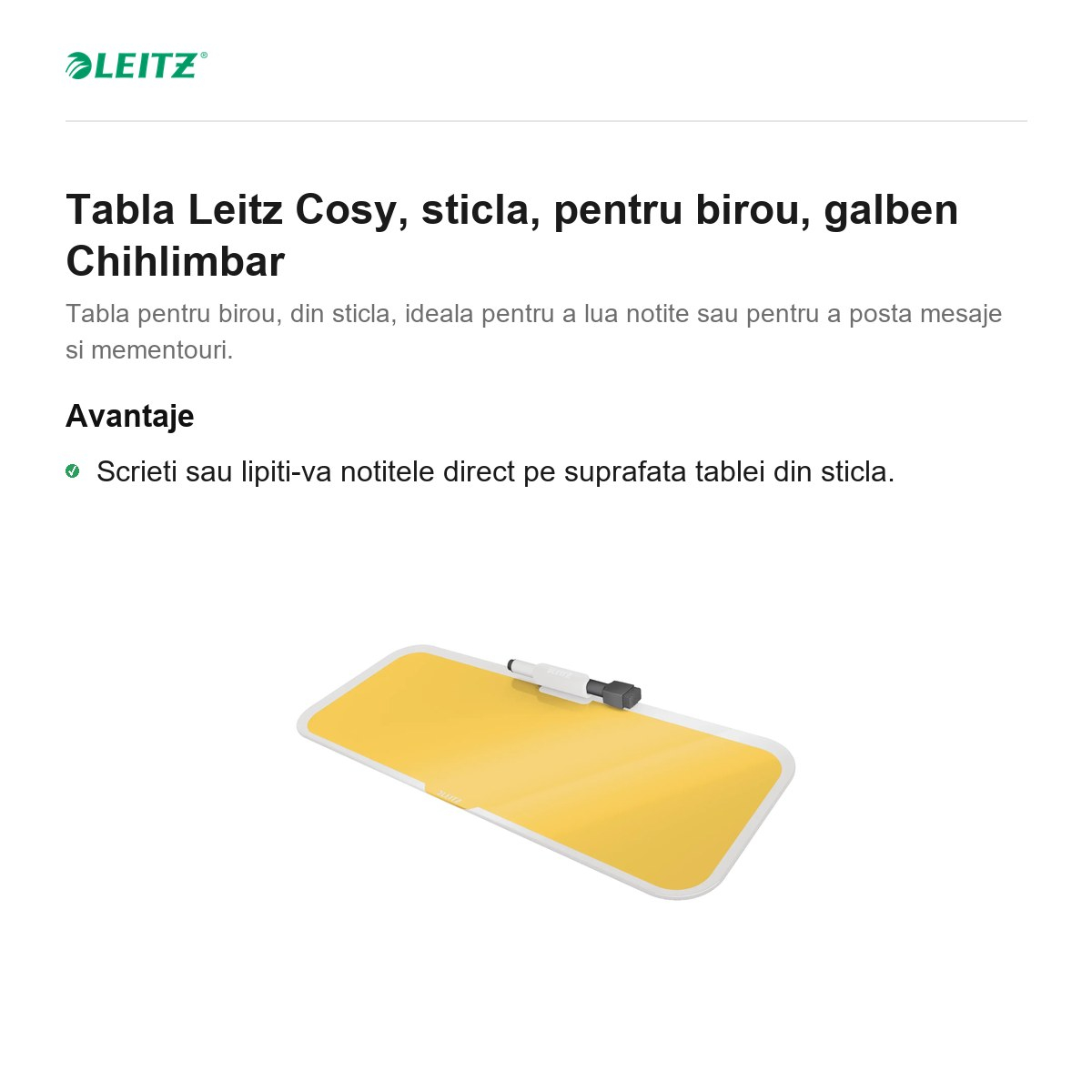 Tabla Leitz Cosy, sticla, pentru birou, galben Chihlimbar [2]