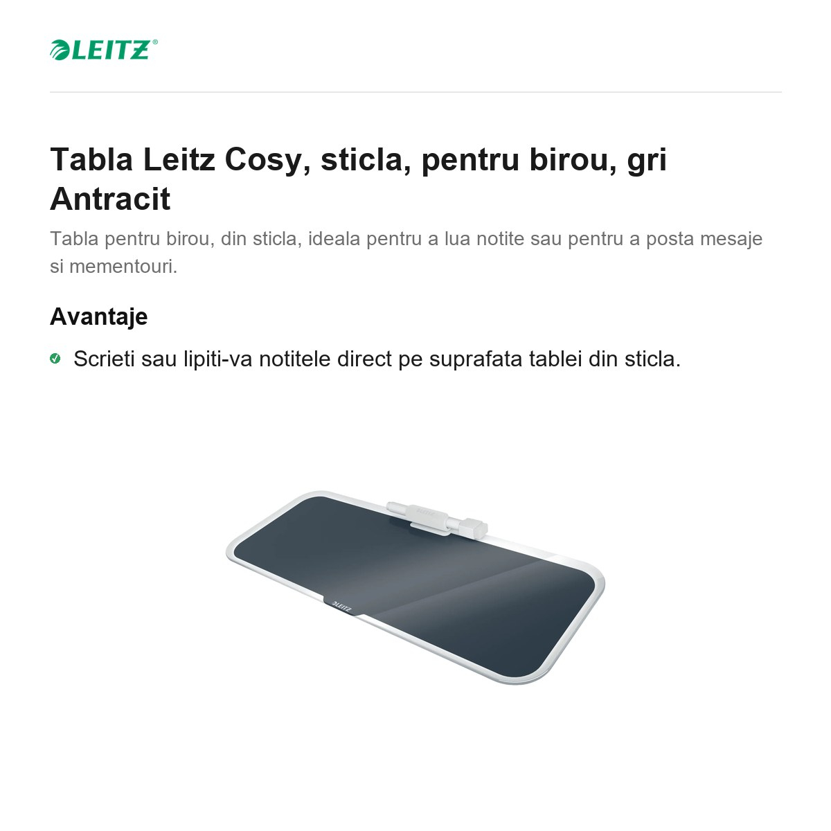 Tabla Leitz Cosy, sticla, pentru birou, gri Antracit [2]