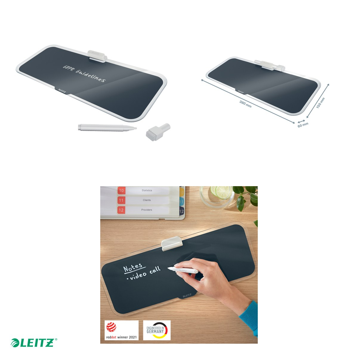 Tabla Leitz Cosy, sticla, pentru birou, gri Antracit [6]