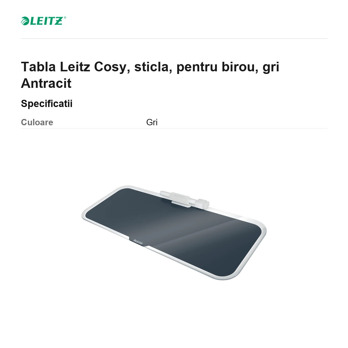 Tabla Leitz Cosy, sticla, pentru birou, gri Antracit [3]