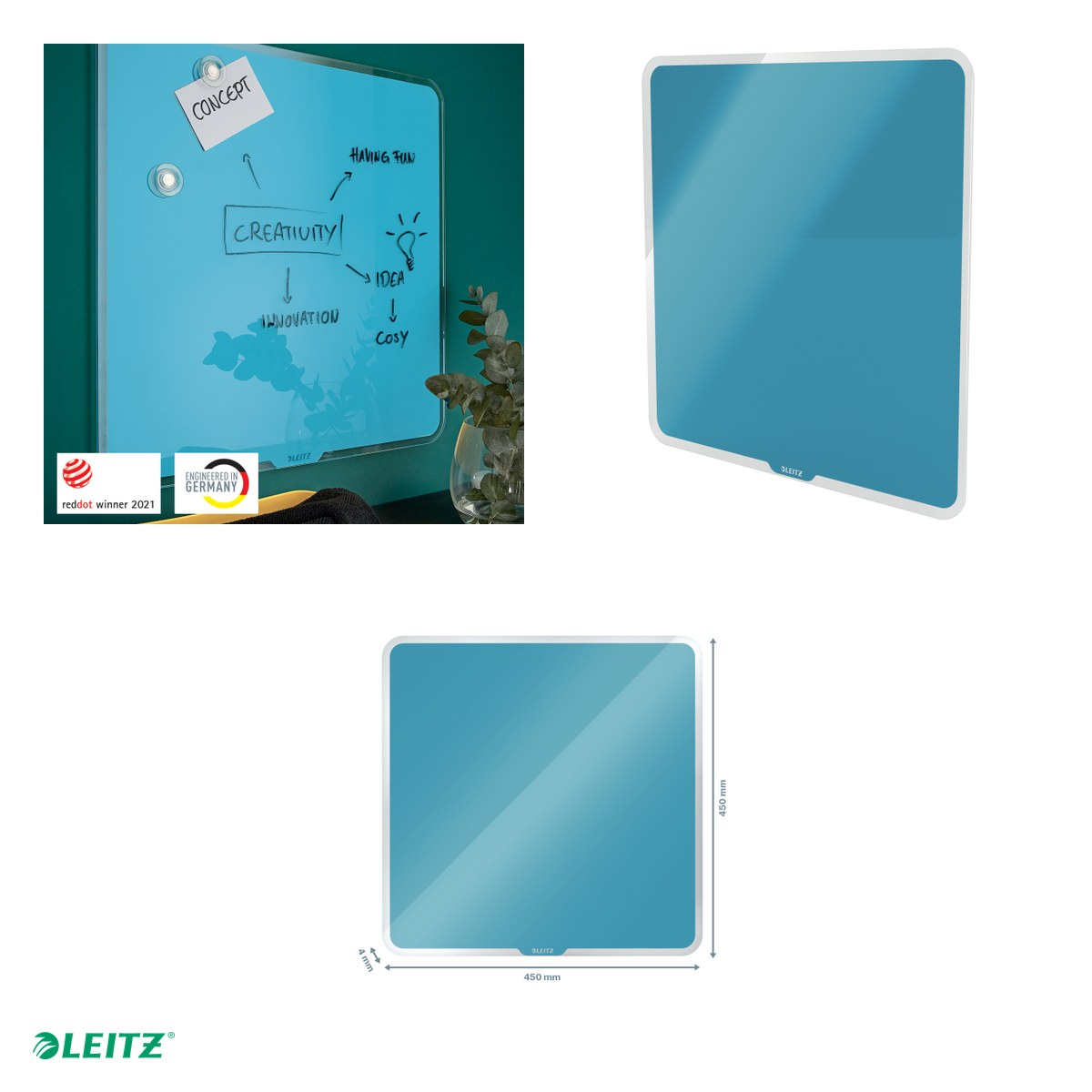Tabla magnetica sticla 45 x 45 cm celest Leitz Cosy, albastra [4]
