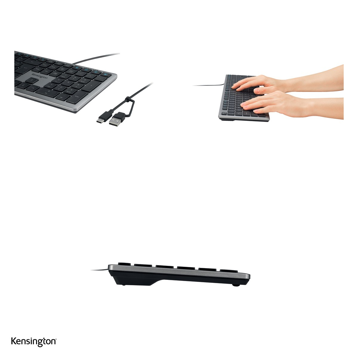 Tastatura cu fir Kensington EQ KB535, full-size cu tastatura numerica, USB-C cu adaptor USB-A, cablu 1.8 m, gri [4]