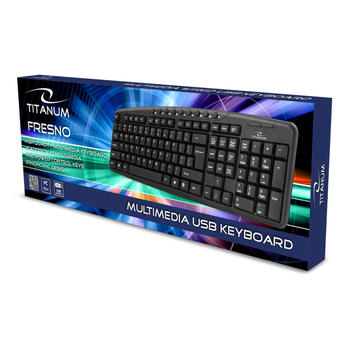 Tastatura cu fir si conectare USB, Titanum Fresno TK107, 9 taste multimedia, cablu 140 cm, neagra [4]