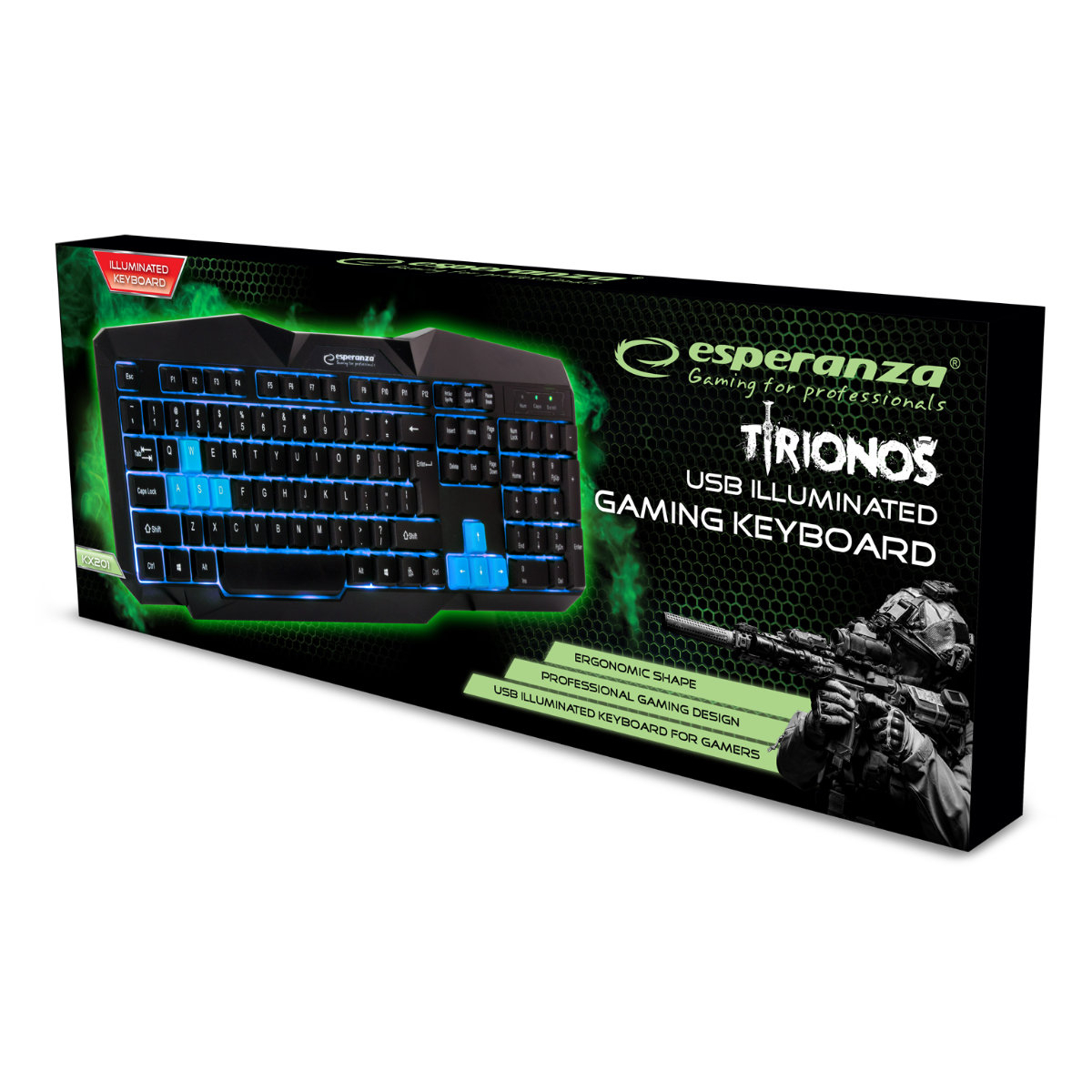Tastatura Gaming USB, Esperanza Tirionos, iluminata LED albastru, 104 taste, neagra [2]