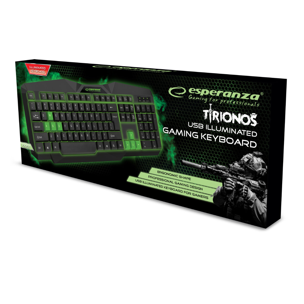 Tastatura Gaming USB, Esperanza Tirionos, iluminata LED verde, 104 taste, neagra [2]