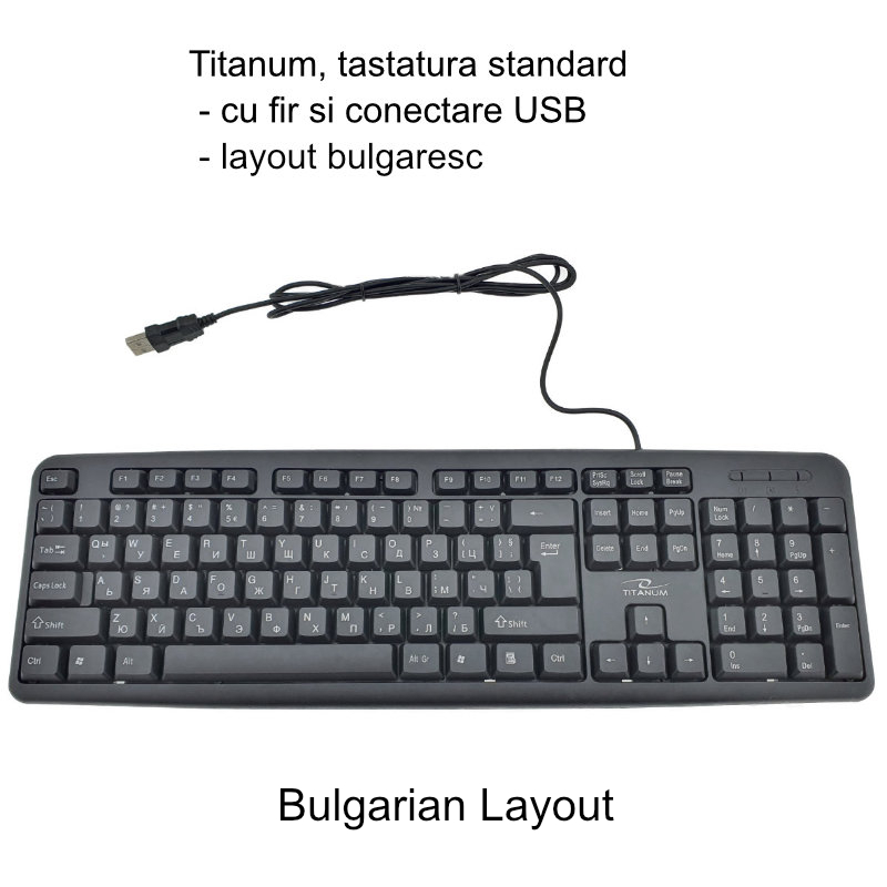Tastatura standard, cu fir si conectare USB, Titanum BG 92686, 104 taste, Layout bulgaresc, neagra [6]