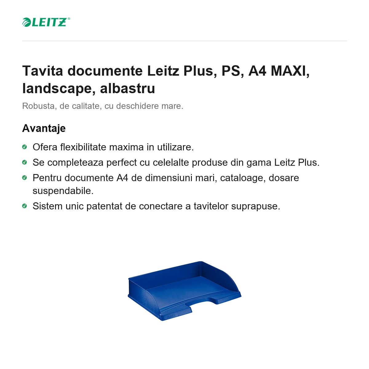 Tavita documente Leitz Plus, PS, A4 MAXI, landscape, albastru [2]
