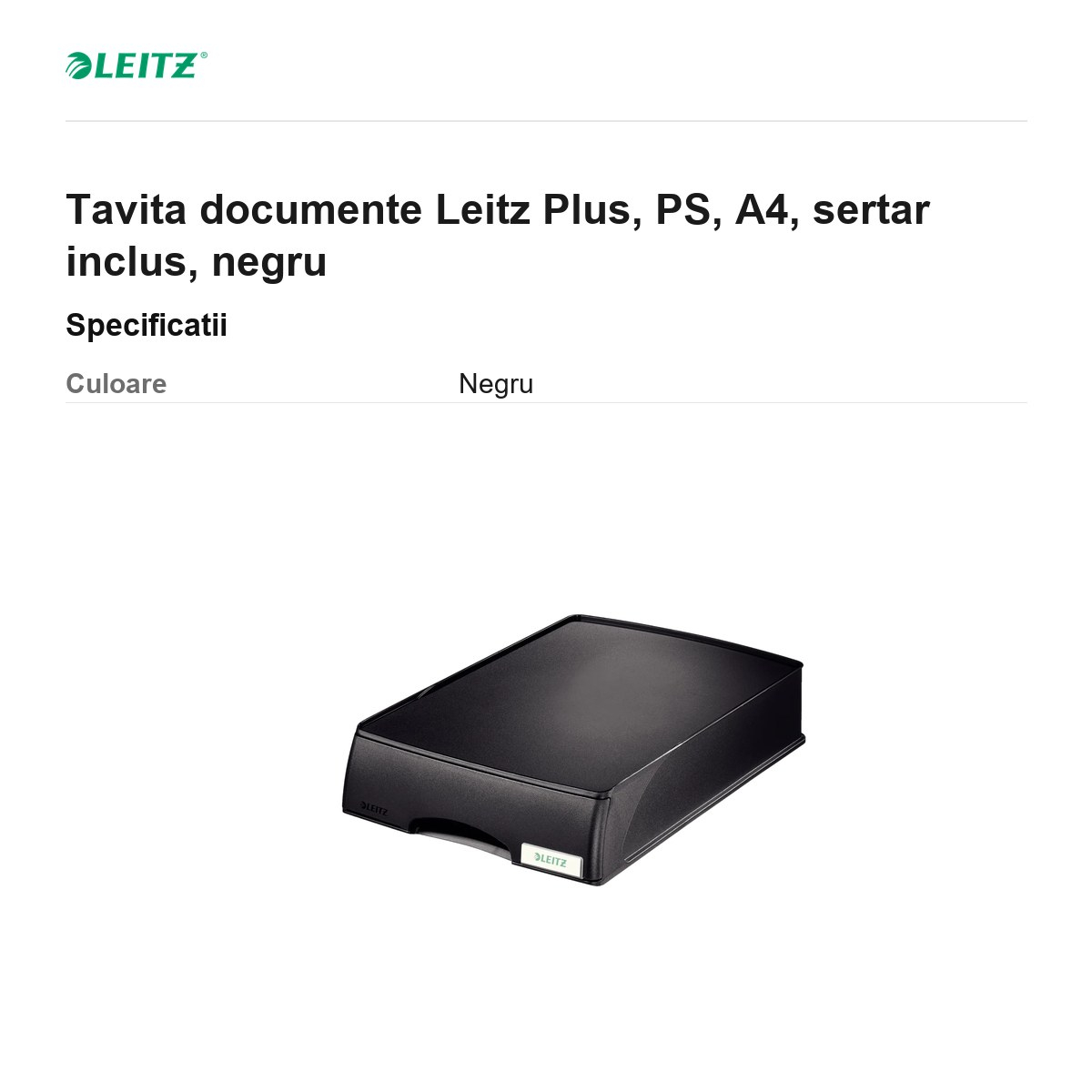 Tavita documente Leitz Plus, PS, A4, sertar inclus, negru [3]