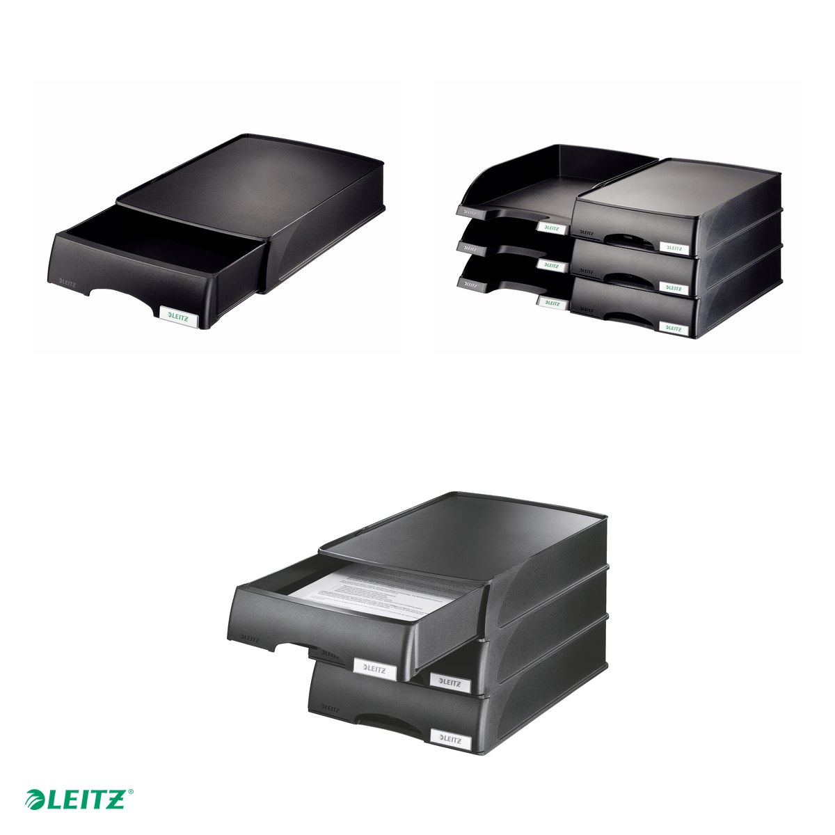 Tavita documente Leitz Plus, PS, A4, sertar inclus, negru [4]