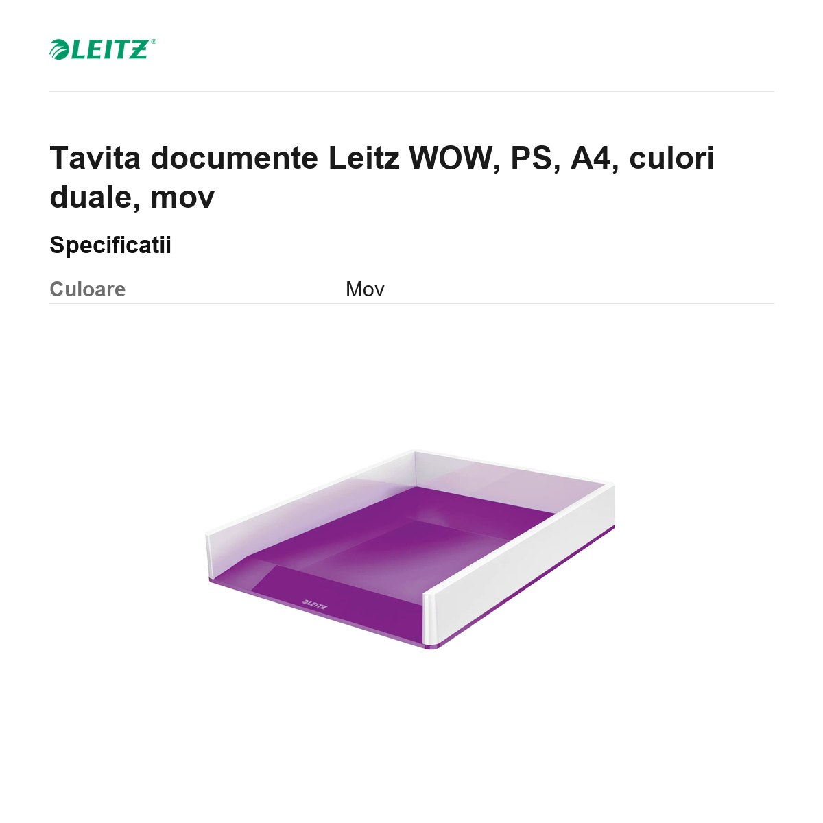 Tavita documente Leitz WOW, PS, A4, culori duale, mov [3]