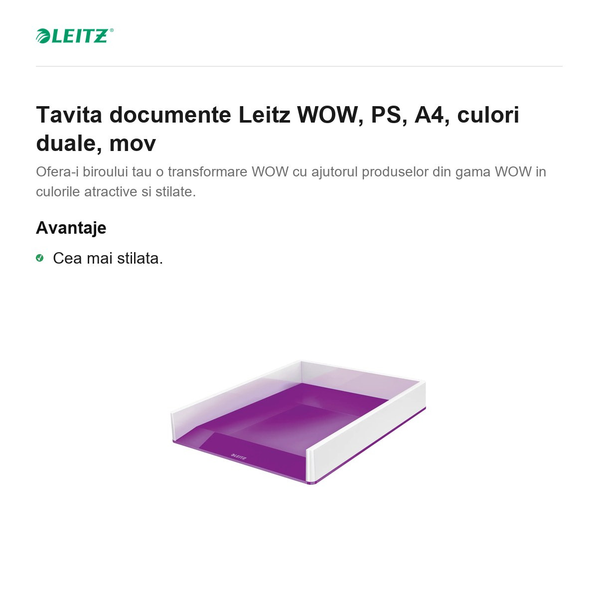 Tavita documente Leitz WOW, PS, A4, culori duale, mov [2]