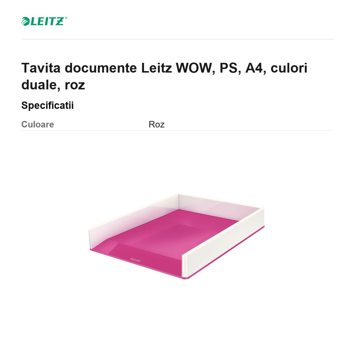 Tavita documente Leitz WOW, PS, A4, culori duale, roz [3]