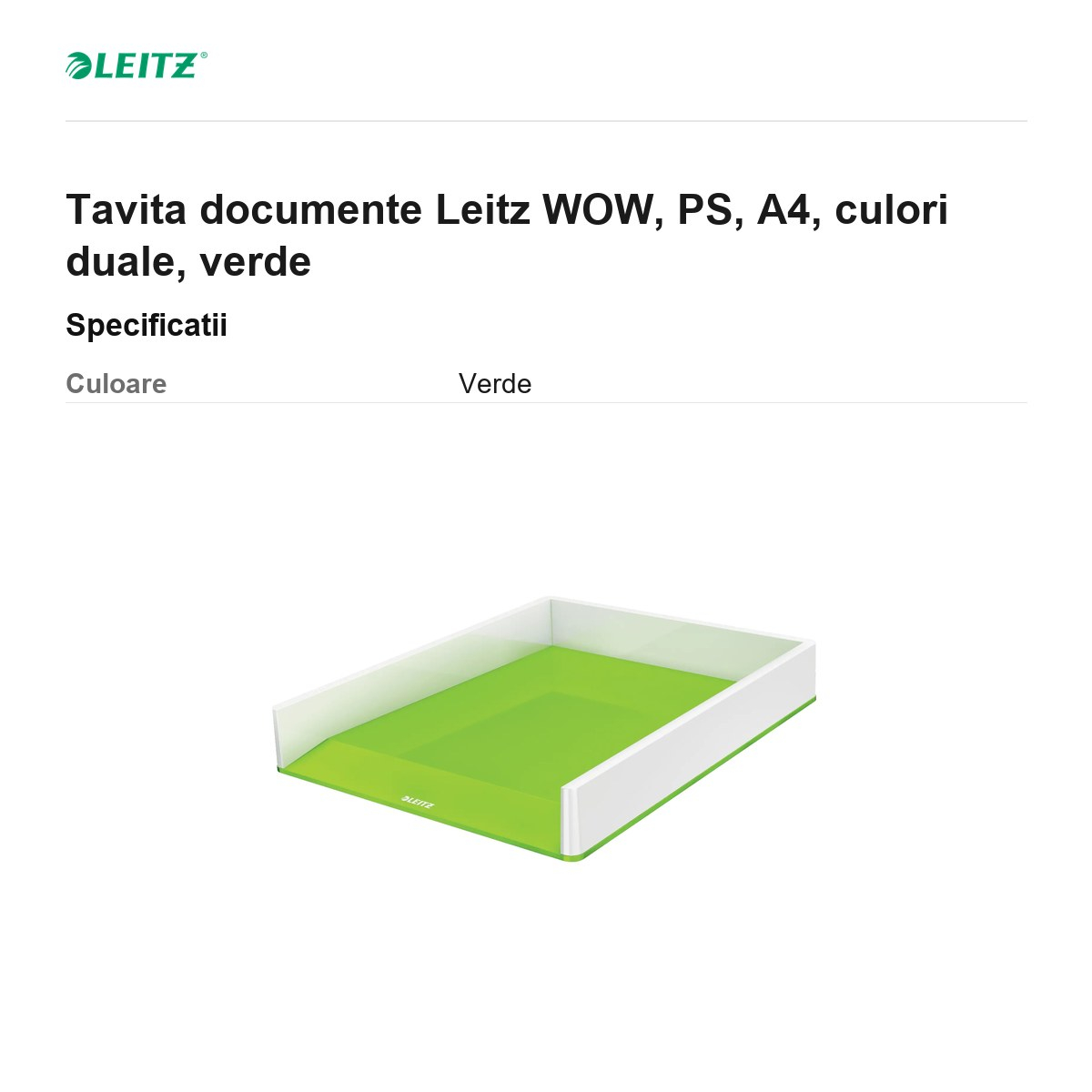 Tavita documente Leitz WOW, PS, A4, culori duale, verde [3]