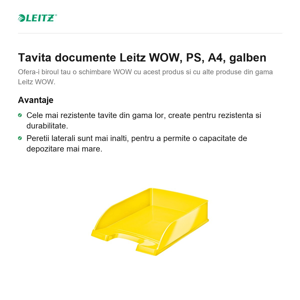 Tavita documente Leitz WOW, PS, A4, galben [2]