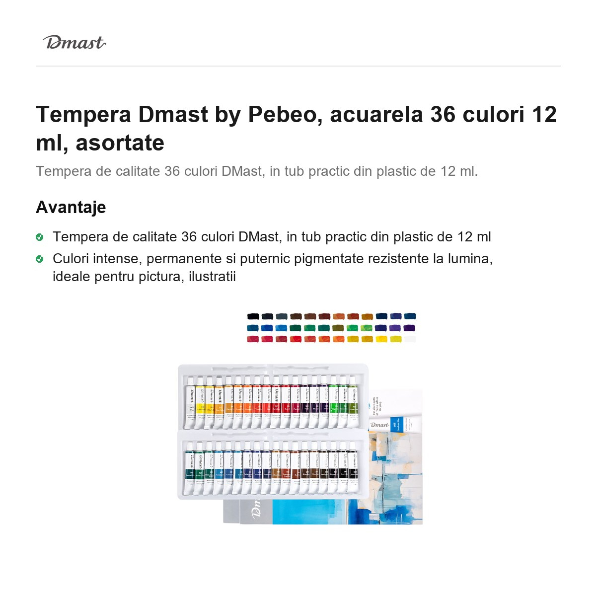Tempera Dmast by Pebeo, acuarela 36 culori 12 ml, asortate [2]