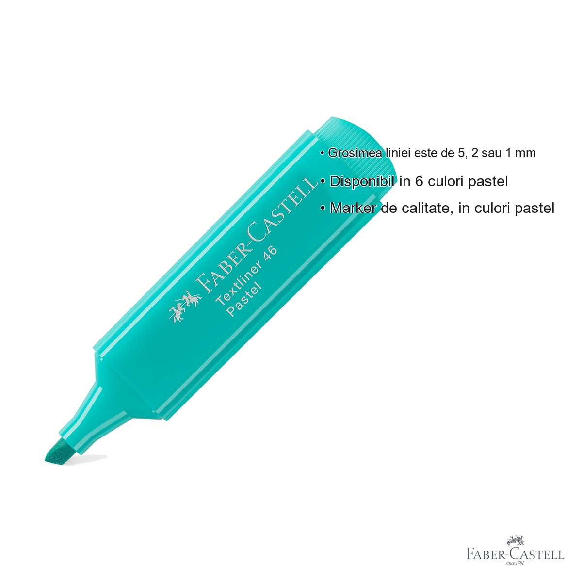 Textmarker Faber-Castell pastel turcoaz, varf tesit 3 grosimi, cerneala pe baza de apa [3]