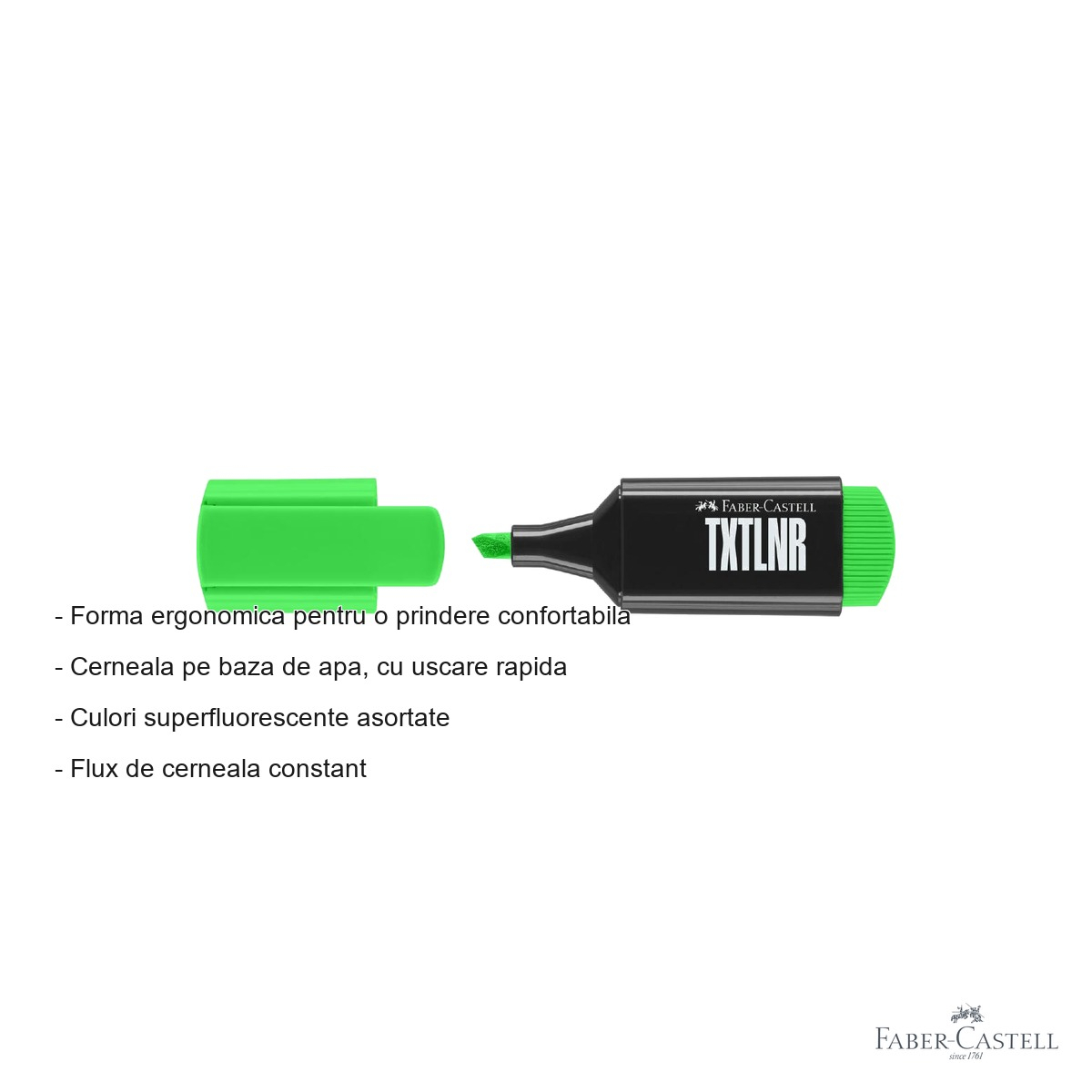 Textmarker mini Faber-Castell superfluorescent verde, varf tesit 1-5 mm, pentru evidentiere text [2]