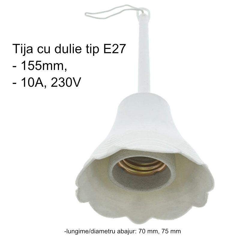 Tija cu dulie tip E27, ceramic, lungime 155mm, 10A, 230V, 40423, alba [6]