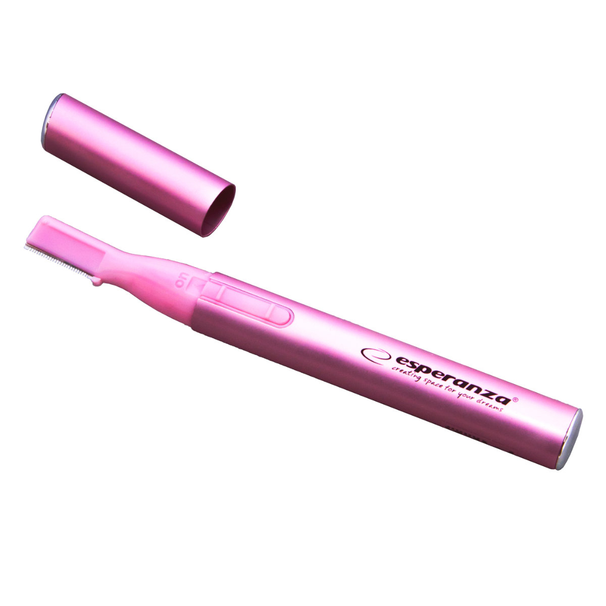 Trimmer (aparat tuns) destinat eliminarii parului inestetic din zona sprancenelor si zona bikini, culoarea roz [2]