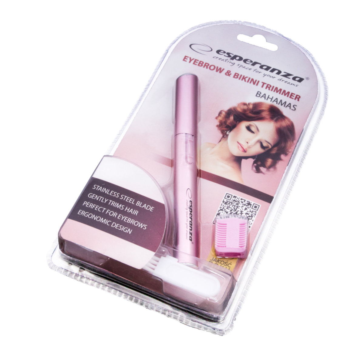 Trimmer (aparat tuns) destinat eliminarii parului inestetic din zona sprancenelor si zona bikini, culoarea roz [3]