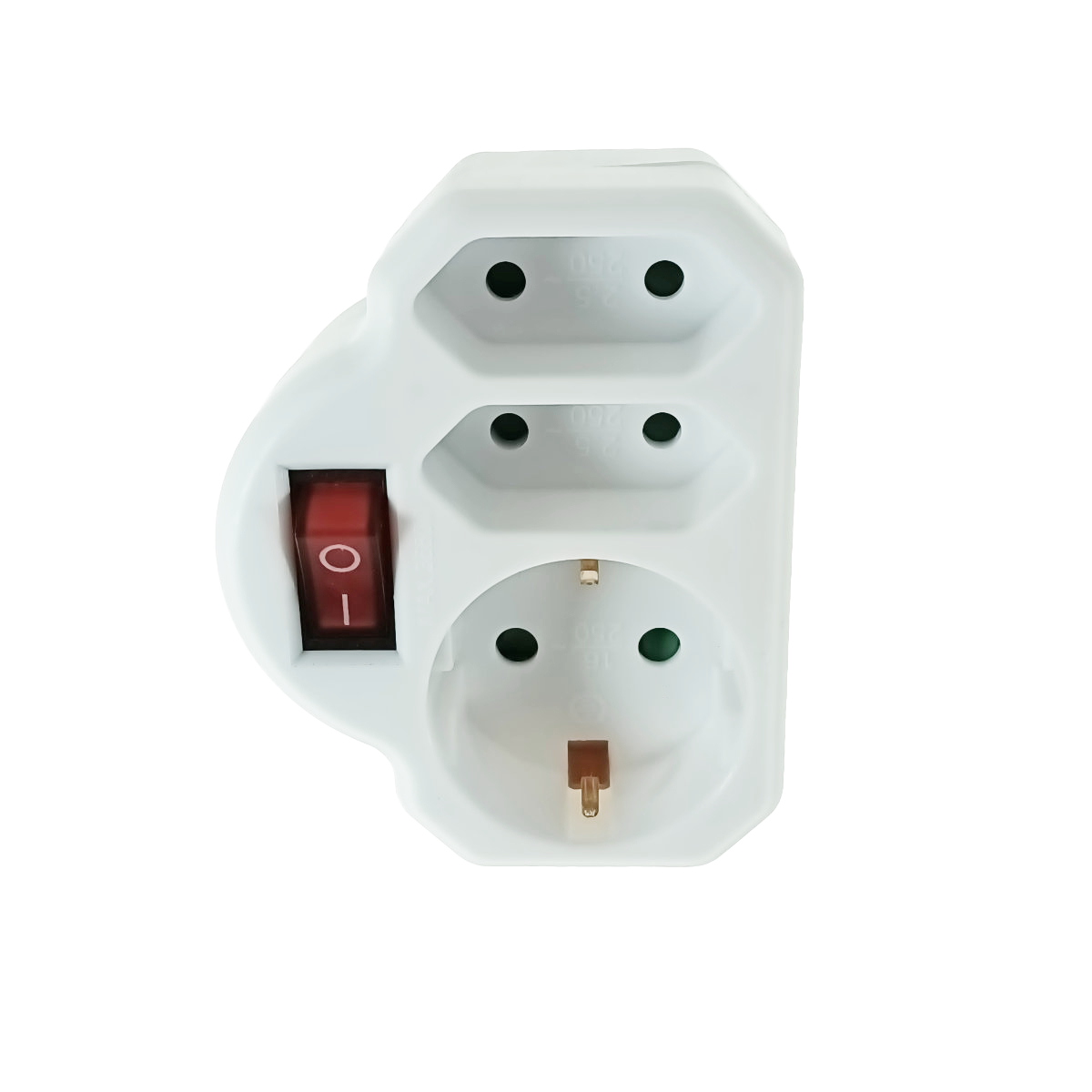 Triplu stecher cu intrerupator, 1xSchuko si 2xEuro, pentru priza retea, 21903, 3680W, 250V, 16A, alb [1]