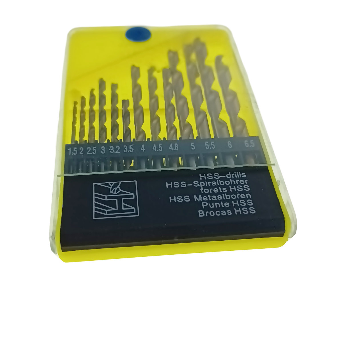 Trusa burghie pentru metal HSS, cod 05464, 13 buc, 1.5mm-6.5mm, cutie depozitare, galbena [3]