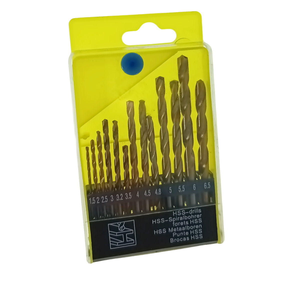 Trusa burghie pentru metal HSS, cod 05464, 13 buc, 1.5mm-6.5mm, cutie depozitare, galbena [2]