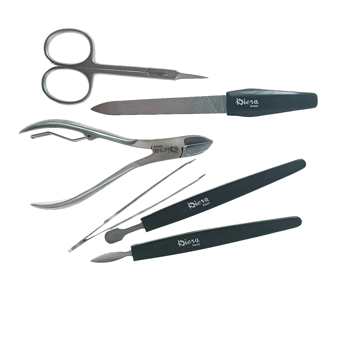 Trusa manichiura si pedichiura cu 6 instrumente si geanta depozitare, MM15-V19 81009, forfecuta, pila, cleste colturi, penseta, 2 spatule, negru cu argintiu [2]