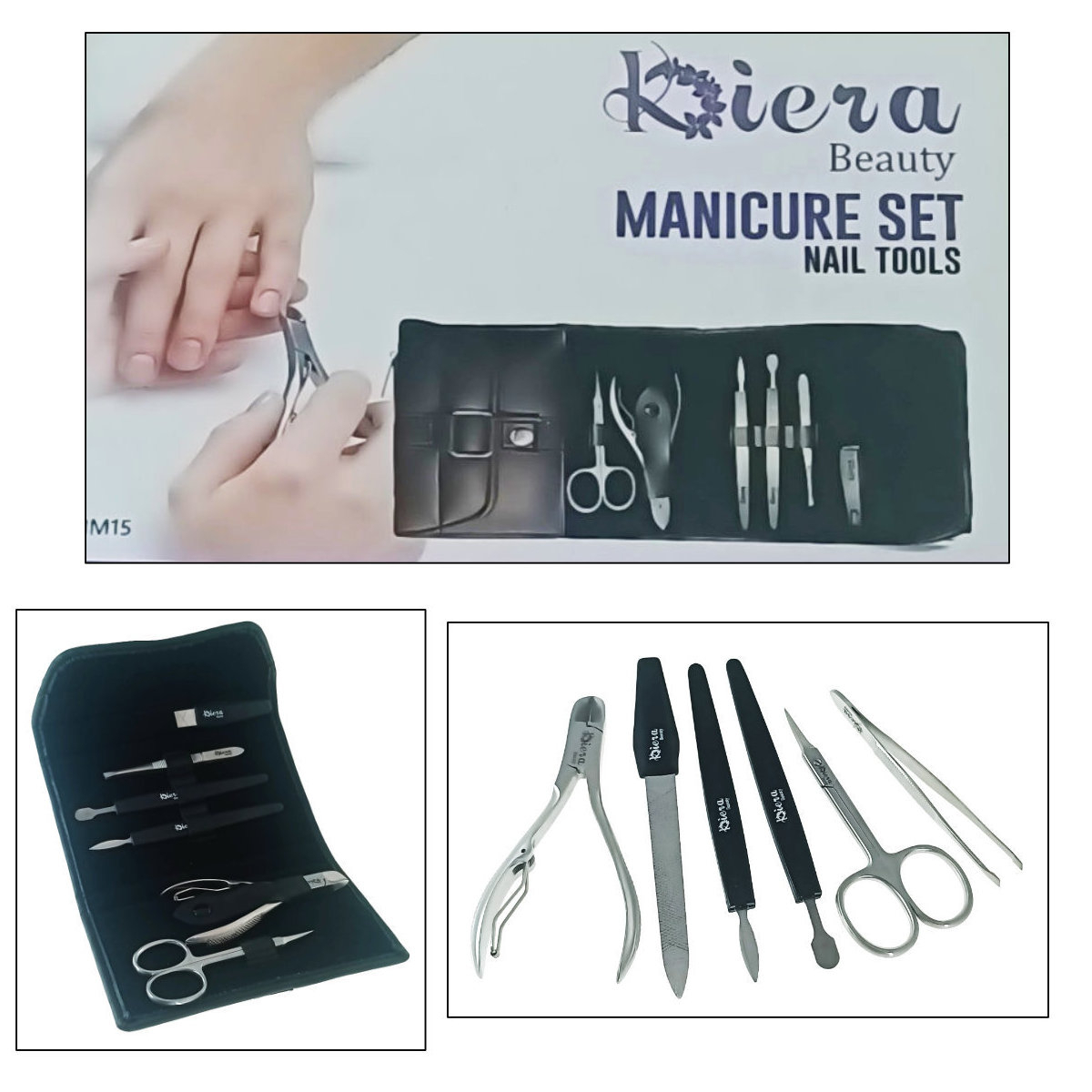 Trusa manichiura si pedichiura cu 6 instrumente si geanta depozitare, MM15-V19 81009, forfecuta, pila, cleste colturi, penseta, 2 spatule, negru cu argintiu [4]