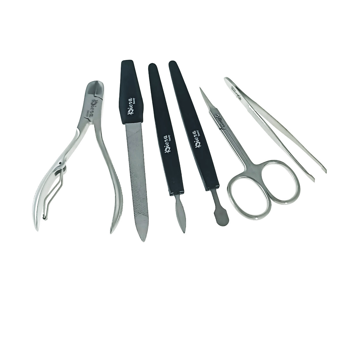 Trusa manichiura si pedichiura cu 6 instrumente si geanta depozitare, MM15-V19 81009, forfecuta, pila, cleste colturi, penseta, 2 spatule, negru cu argintiu [5]
