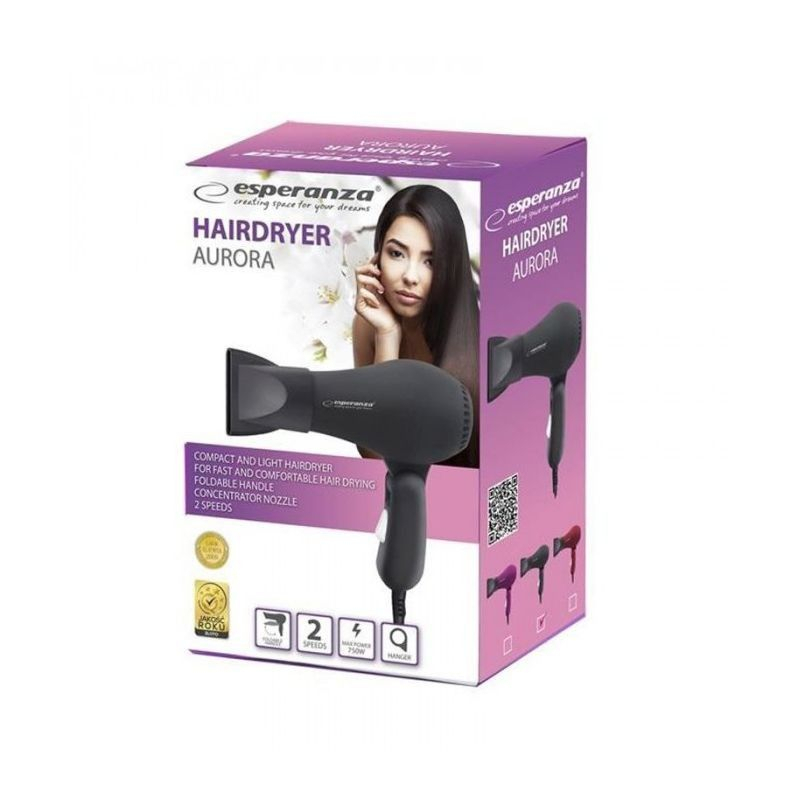 Uscator de par, 750W, 2 viteze, concentrator, maner pliabil, Esperanza Aurora, negru [6]