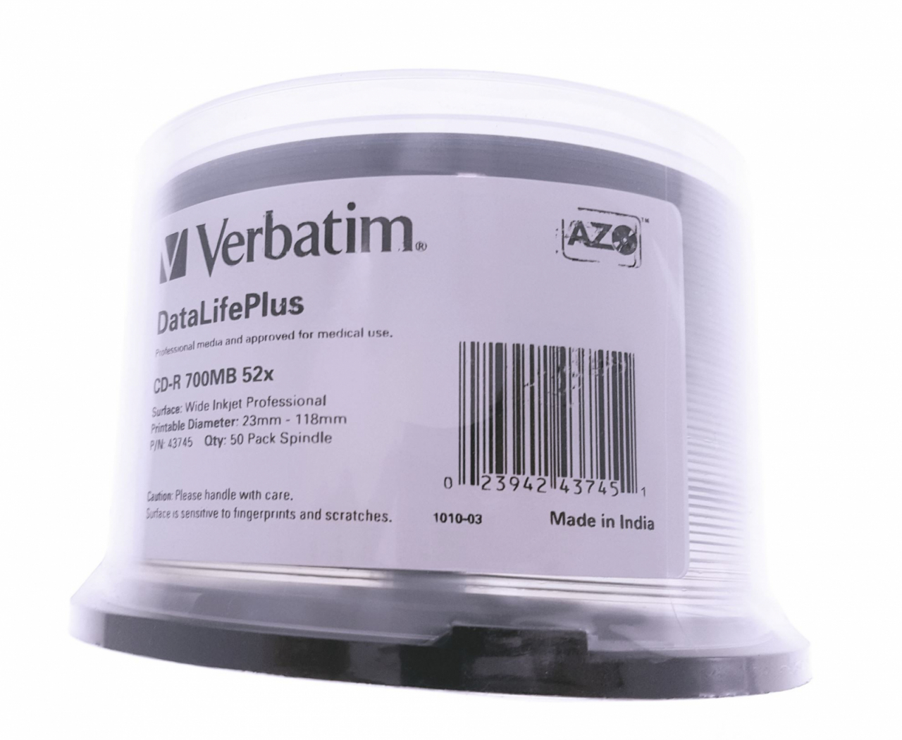 VERBATIM CD-R 700MB 52X AZO WIDE PRINTABLE NO ID CAKE*50 43745 [3]
