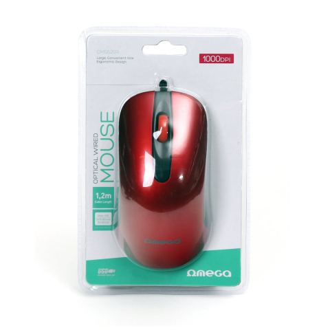 Mouse - Mouse USB, Omega 45268 OM-520, cu cablu 1.2 m, 3 butoane, 1000 dpi, rosu cu negru